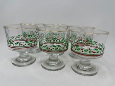 6 Vintage Arby's Libbey Dessert Dishes Glasses Holly Berry Gold Rim Christmas picture