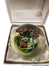 1971 Saint Louis France 3 Stem Floral With Green Swirl Base Paperweight P. J. picture