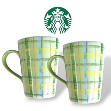 VINTAGE STARBUCKS  2006 Coffee/Tea Mug - Yellow & Green Plaid (Set of 2) picture