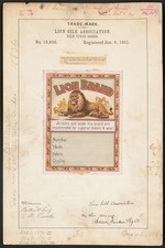 Photo:1891 Lion Silk Association Lion Brand Silk Trademark Registration picture