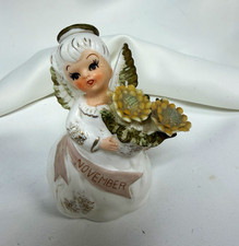 Vintage Lefton November Birthday Angel 3332 Pink Sash Yellow Flowers 4