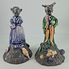 Vintage Anthropomorphic odd creatures majolica glaze victorian dress figurines picture