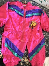 Vintage 90s Disney Winnie the Pooh Pink Windbreaker Track Suit Kids Toddler 2T picture