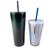 X2 Starbucks Tumblers Dark Green Black Gradient 24oz White Pearl Iridescent 16oz picture