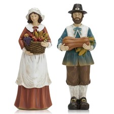 Yuntau 2 Pcs Thanksgiving Pilgrim Figurines Wooden Couple Statue Decoration picture