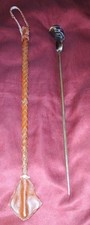 VTG Sword Dagger African Egyptian Folk Art Leather Riding Crop Carved Tribe Head picture
