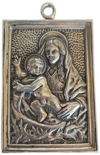 Large Virgin and Child Silver Devotional Medallion, Circa Early 20th Century picture