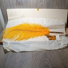 Vintage Golden Decoration or Wedding Plume Pen in Box 19 Inches Long Blue Ink picture