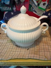 Vintage Ceramic White Soup Tureen Made in Japan With Ladle picture