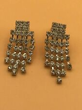 Vtg Pair Victorian Style Vintage Silver Tone Rhinestone Screw Back Earrings C3 picture