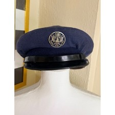 Vintage US Air Force USAF Service Cap Navy Blue Military Dress Hat Eagle Emblem picture