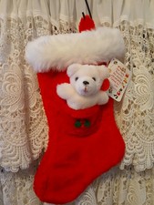 Russ teddy bear plush stocking vintage 80s 90s New with tag. picture