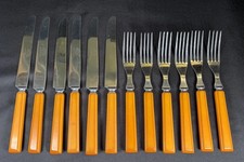 12pc Lot Bakelite Butterscotch Flatware Royal Brand Cutlery Co Sharp Cutter picture