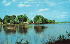 Hayward WI Wisconsin, Greetings Lake Fishing Boating Swimming, Vintage Postcard picture