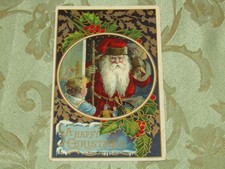 Antique *Christmas Red Coat Santa/ Little Boy* Heymann / Germany 1912 PC picture