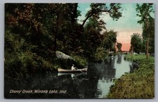 Cherry Creek Winona Lake IN Canoe Vintage Postcard TS-285 picture