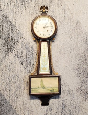 Vintage New Haven 8-Day Banjo Wall Clock 1920s-1940s Eagle Finial Sailboat picture