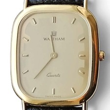 WALTHAM Quartz Rectangular Gold Dial Ladies Watch Authentic Vintage picture