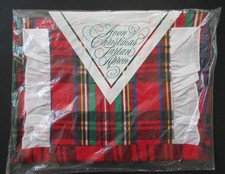Vintage Avon Tartan Plaid Christmas Apron Ruffles Red Green & Blue NIP USA Made picture