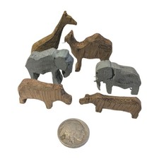 6x Erzgebirge Putz German Style Hippos-Elephants-Camel-Giraffe Vtg Hand Carved  picture