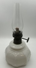 Milk Glass Oil Hurricane Lamp With Glass Chimney-Vintage Miniature 7” picture