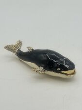 Whale Hinged Trinket Box Brass Enamel And Rhinestone Magnetic Closure Decorative picture
