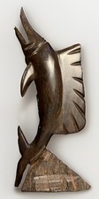 Vtg Sailfish Marlin Fish Sculpture Hand Carved Wood Tropical Root Base 10” picture