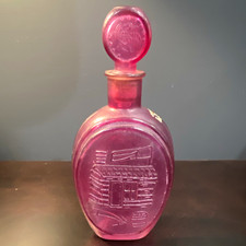 Vintage 1969 Ezra Brooks Pink Amethyst Glass Eagle Handshake Decanter w/ Stopper picture