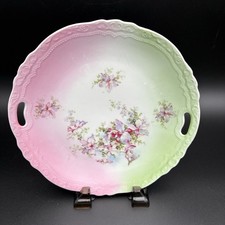 Vintage Floral Porcelain Plate Cookie Tray Scalloped Edge Pink Green Handpainted picture