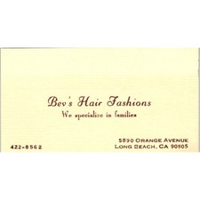 Bev's Hair Fashions Long Beach Vintage Business Card SD8-B10 picture