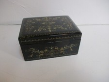 Vintage Rissian Soviet Lacquer Box Black w Gold Scroll *Signed by Artist picture