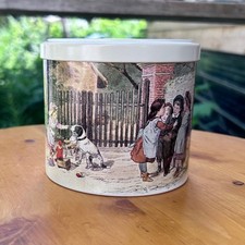 Vintage French Biscuit Box Victorian Children Dog Metal Canister Massilly Collec picture