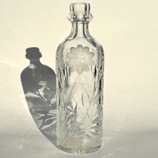 Cut Crystal Antique Bottle / Decanter with Intricate Floral Design Free Blown picture