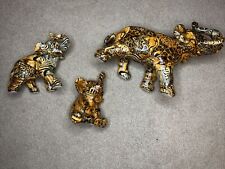 Vintage La Vie Elephant Lot Safari Patchwork Animal Print Ceramic - *Cracks* picture