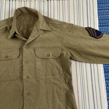 Vintage WWII US Army Shirt Mens Medium 15-34 Green Staff Sergeant Patch Military picture
