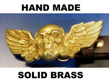 vintage hand made skull wing belt buckle solid brass bad ass harley biker 70's picture