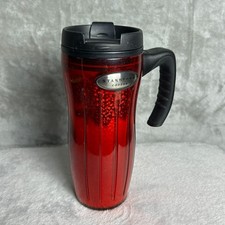 Vintage 2004 Starbucks Red Glitter 16 oz Travel Mug Tumbler Handle Flip Lid picture