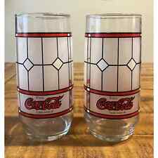 Coca-cola glass red and white stained glass design vintage set of 2. Mint Cond. picture