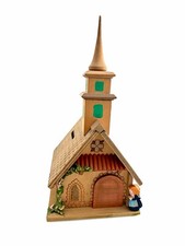 Vintage ANRI Italy Swiss Alps Wood Church Coin Bank Box Hand Painted Alpine Folk picture