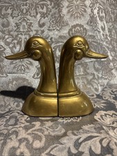 Pair of Vintage Solid Brass Mallard Duck Head Bookends Mid-Century Modern 6