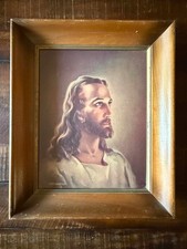 VTG 1941 Warner Sallman Head of Christ Jesus Lithograph 11x14 Original Frame picture