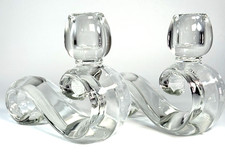 Vintage 1968 Fostoria  Contour Clear Thick Glass Candle Holders Set of Two picture