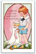 c1920's Easter Kid Feeding Goose Eggs Birdville Pennsylvania PA DPO Postcard picture