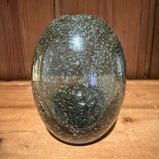 Vintage Controlled Bubble Art Glass Egg Vase Smoky Green Charcoal MCM picture