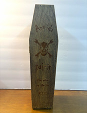 Armida Shaped Wooden Skull & Crossbones Hinged Latch Closure Wine Bottle Box picture