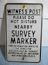VINTAGE SURVEY MARKER SIGN US GEOLOGICAL DEPT.OF INTERIOR WASH. DC 6x10 in-S337A picture