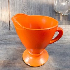 Vintage Hazel Atlas Glass Small Pitcher Jug Creamer Kitchenware Orange Glaze VTG picture