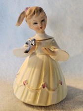 Vintage Schmid Ceramic Figurine Of Young Girl On Rotating Music Box/Happy B'day picture