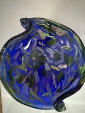 MCM Murano Fratelli Toso Art Glass Bowl / Ashtray, Blue swirl with curled ends picture