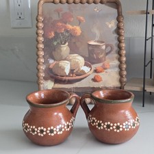 Finished Clay Mug Hand Painted, Made in Mexico, Dotted Flower Design, Smal picture